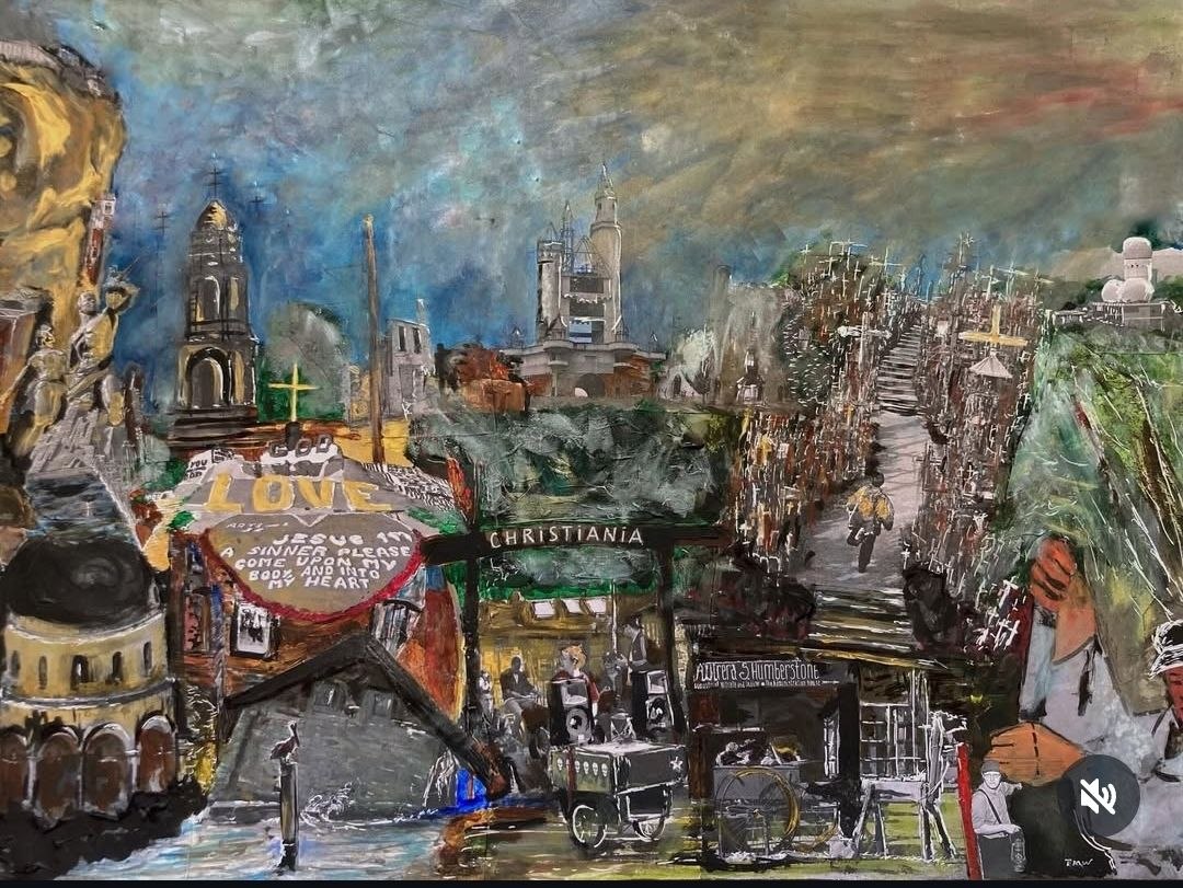Mixed-media collage on earth